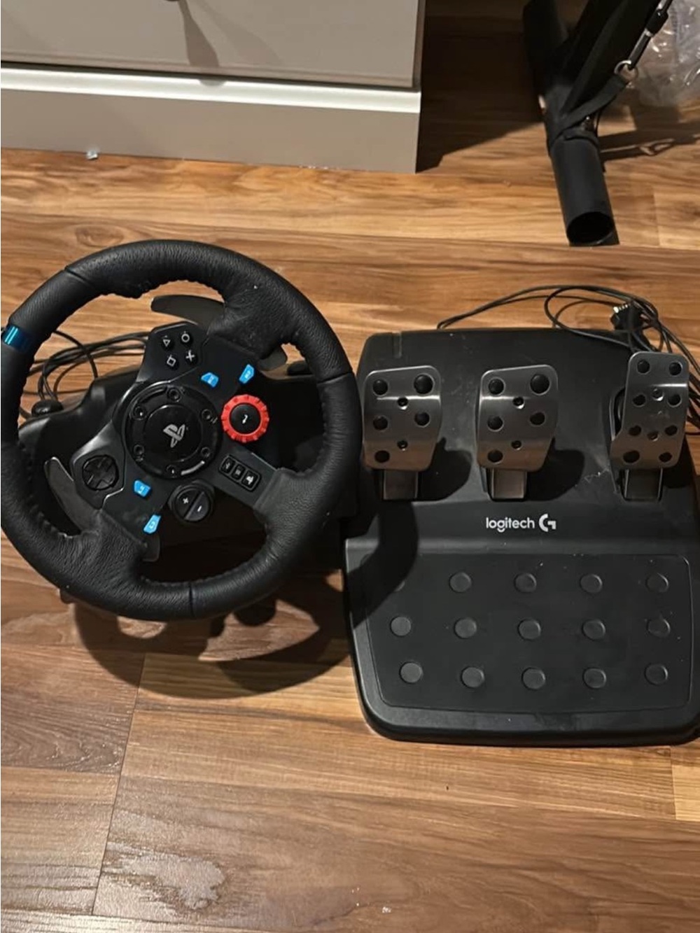 Logitech Black Racing Wheel with Black Pedal Set and Blue Accent Buttons